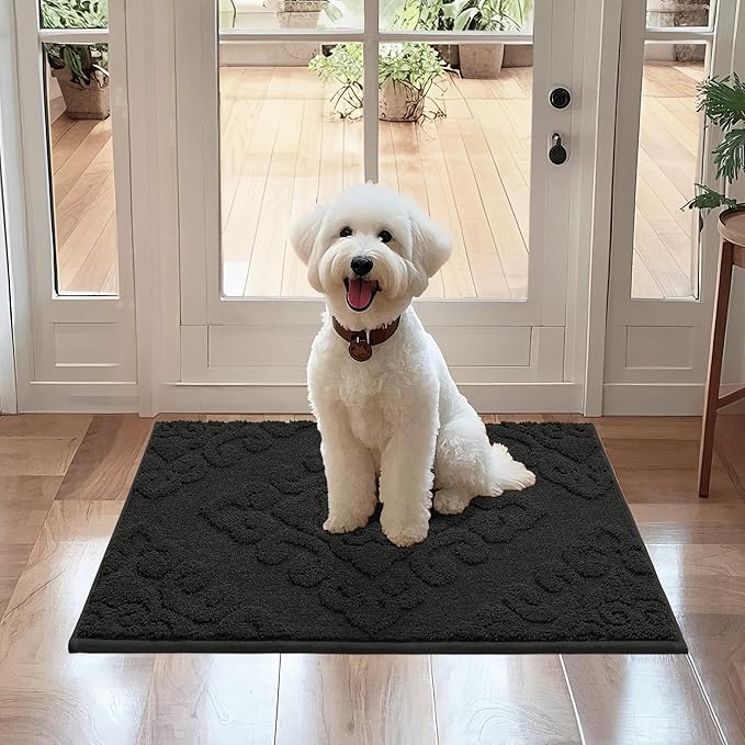 COSY HOMEER Door Mat 20”x32”,Absorbent Dirt Trapper Entryway Rugs,Non-Slip Welcome Mat,Washable Entry Rugs,Low Pile Doormat for Front Back Door,Wet Shoes & Paws,Black