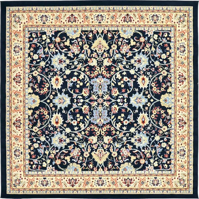 Unique Loom Sialk Hill Collection Area Rug - Washington (8' Square Navy Blue/Cream)