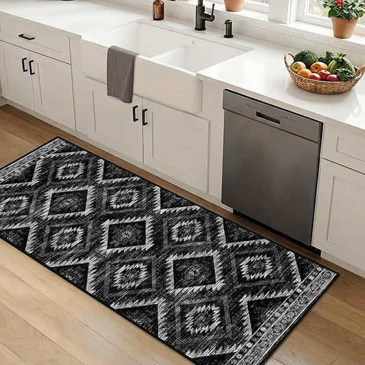 Area Rug 2x5 Rug Machine Washable Non-Slip Low Pile Print Pattern Western Rug for Living Room Bedroom Entryway Tribal Series-Black