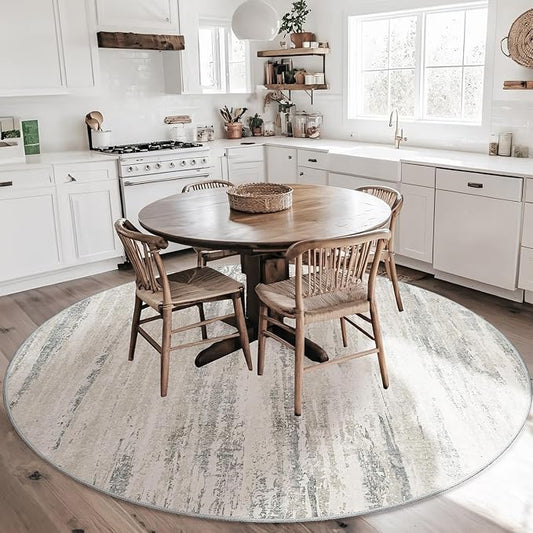 MUJOO Round Rugs 6ft,Circle Area Rug Washable,Circular Throw Carpet for Living Room Dining Room,Large Modern Abstract Non Slip Indoor Accent Neutral Beige and Grey