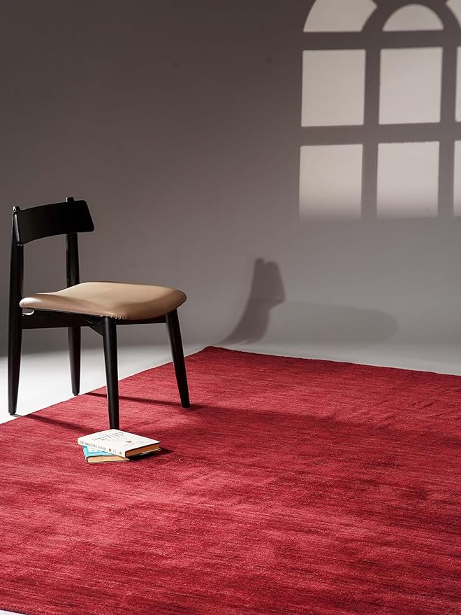 Hand Knotted Loom Wool ECO-Friendly Area Rugs - 6'x9', Rectangle, Dark Red Color, Solid Plain Design, High Pile Handmade Anti Skid Area Rugs for Living Room, Bed Room (L00111)