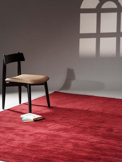 Hand Knotted Loom Wool ECO-Friendly Area Rugs - 6'x9', Rectangle, Dark Red Color, Solid Plain Design, High Pile Handmade Anti Skid Area Rugs for Living Room, Bed Room (L00111)