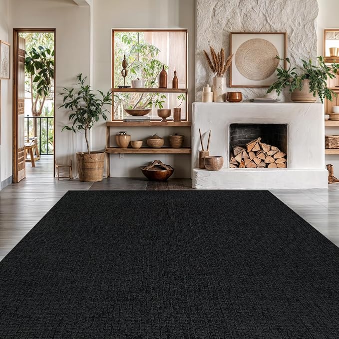 Easy Jute Rugs 8x10 Dark Gray Color Living Room Indoor Outdoor Area Rug for Farmhouse Patio and Kitchen Rug High Traffic Washable Easy to Clean Solid Woven Design Outside Carpet (8 x 10)
