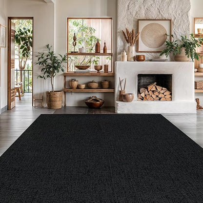 Easy Jute Rugs 8x10 Dark Gray Color Living Room Indoor Outdoor Area Rug for Farmhouse Patio and Kitchen Rug High Traffic Washable Easy to Clean Solid Woven Design Outside Carpet (8 x 10)