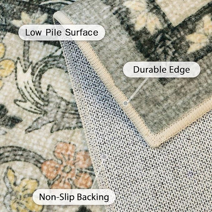Bavni 5x7 Area Rugs for Living Room, Floral Rug Machine Washable Non Slip, Vintage Boho Forest Carpet, Soft Low Pile Thin Lightweight Rugs for Bedroom, Farmhouse, Dining Room Office, Mist Grey/Ivory