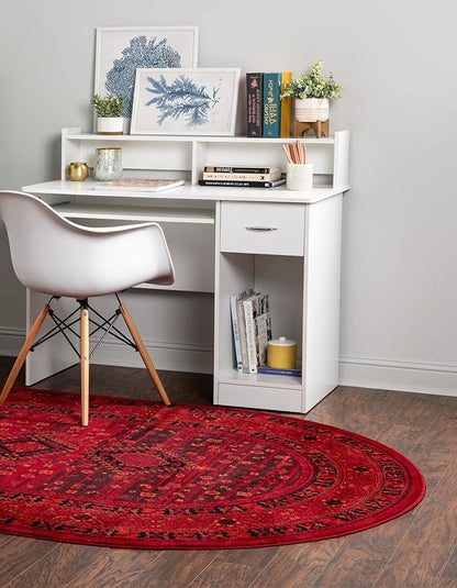 Unique Loom Tekke Collection Area Rug - Sheibani (3' 3" x 5' 3" Oval, Red/ Black)