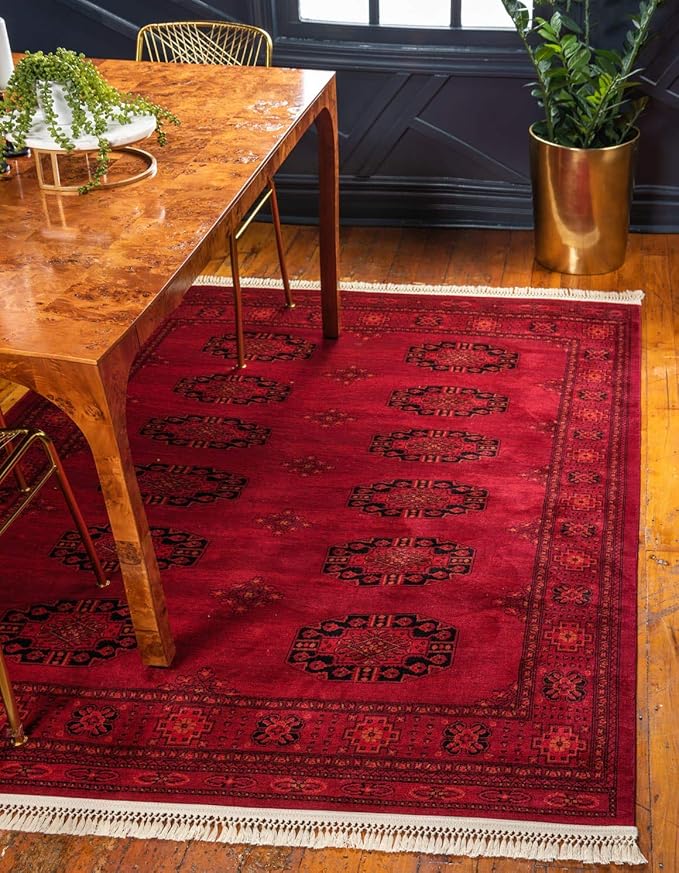 Unique Loom Tekke Collection Over-Dyed Saturated Traditional Torkaman Area Rug (8' 0 x 11' 0 Rectangular, Red/Black)