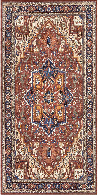Moynesa Ultra-Thin Washable Kitchen Rugs, 2x4 Small Entryway Rug Door Mat Non Slip Stain Resistant, Oriental Throw Rug for Front Indoor Entrance Bathroom Laundry Room, Brown/Multi