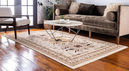 Unique Loom Taftan Collection Border Geometric Tribal Inspired Design Area Rug (6' 0 x 9' 0 Rectangular, Ivory/ Tan)