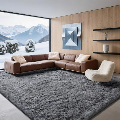 8x10 Area Rugs for Living Room Bedroom, Soft Fluffy Shaggy Bedside Rug, Indoor Floor Carpet for Kids Playroom, Dorms, Nursery Rooms, Home Decor (Grey 8'x10')