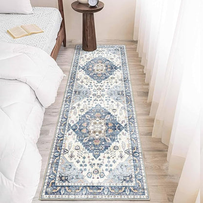 Enkor Runner Rugs for Hallway, 2x6 Washable Soft Non Slip Floor Rugs for Kitchen, Modern Mat for Living Room Bedroom Entryway Blue & White