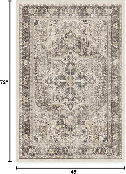RUGGABLE Washable Vintage Area Rug – Kamran Hazel 4x6, Stain-Resistant, Non-Slip – Medium Machine Washable Rugs for Living Room, Bedroom, Hallway, Entryway & Office–with Standard Pad