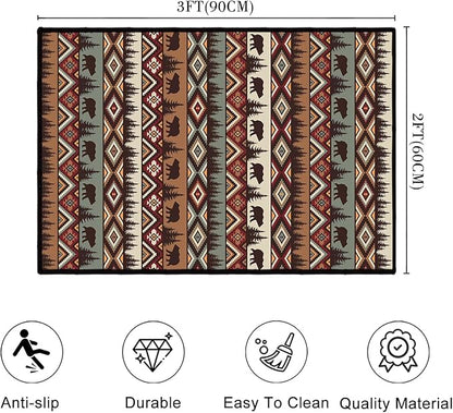 Rustic Cabin Wildlife Entrance 2x3 Rug,Bear Moose Deer Country,Farmhouse Door Mat Indoor Throw Rugs Small Entryway Rug Doormat Washable Non Slip Vintage Floor Carpets Mat for Front Door,Bedroom