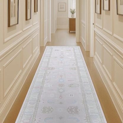 Fame Living Pink Oushak Runner Rug, Modern Runners, Vintage, Turkish, Eclectic, Floral, Pastel, Washable, Runner for Hallway, Kitchen, Bedroom, Bathroom, 2'5"x9'8"