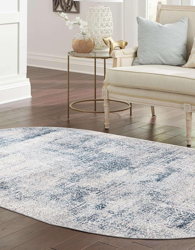 Unique Loom Finsbury Collection Area Rug - Sarah (7' 10" x 10' Oval, Blue/ Ivory)