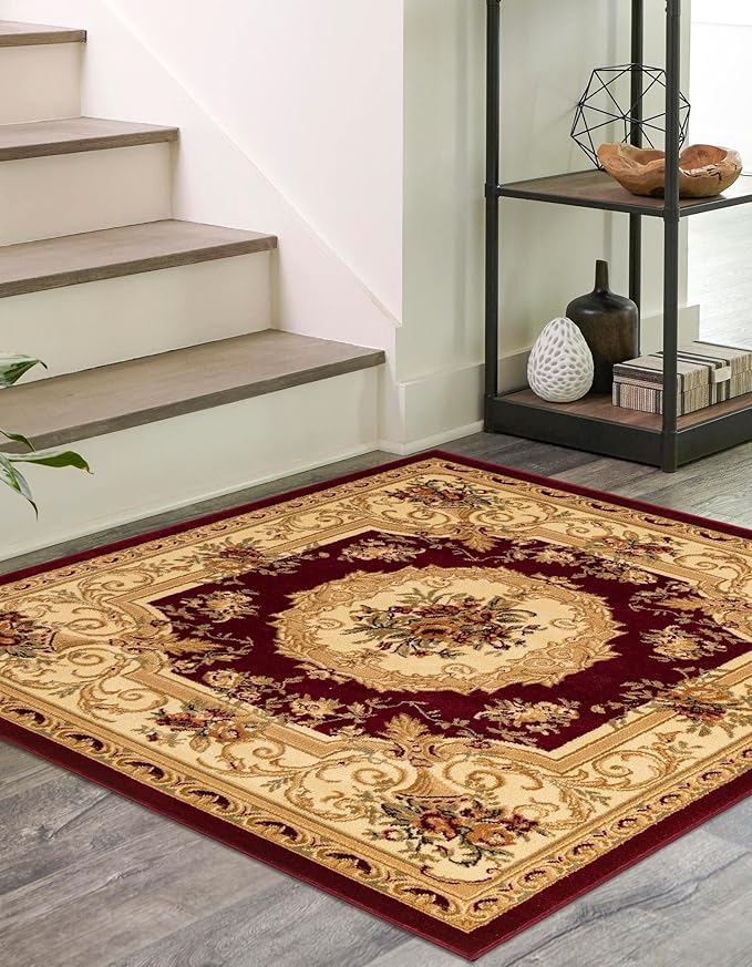 Rugs.com Chateau Collection Rug - 5 Ft Square Red Medium Pile Rug