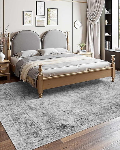 VEVOR 9 x 12 ft Area Rug Large Washable Boho Rug Non-Slip and Tear-Resistant Soft Carpet Pet & Child Friendly Bohemian Area Rugs Indoor Mat for Bedroom Living Room Kids Room Office Gray