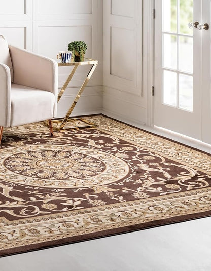 Unique Loom Versailles Collection Traditional Classic Medallion Floral Motif Area Rug (6' 0 x 6' 0 Square, Brown/ Ivory)