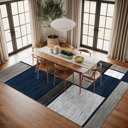 Rugshop Modern Geometric Boxes Navy Area Rug, Non-Shedding Carpet for Living Room, Bedroom, or Family Room, 7'10" x 10'2"