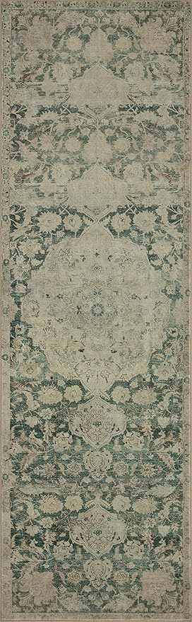 Loloi Magnolia Home by Joanna Gaines Sinclair Collection SIN-05 Jade/Sand 8'-6" x 11'-6", .25" Pile Height, Machine Washable, Area Rug