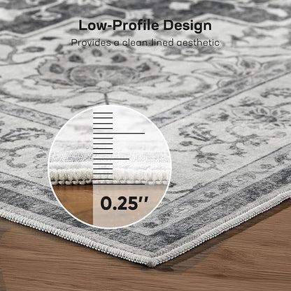 Marsail 5x7 Machine Washable Area Rug, Soft & Slip-Resistant Large Area Rug with Reinforced Bound Edges, Vintage Short-Pile Washable Rug with Floral Pattern for Living Room, Dinning Room and Bedroom