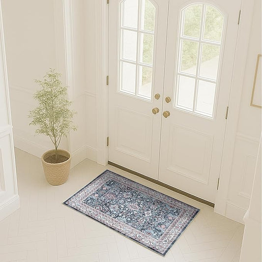 Fame Rugs Turkish Rug. Washable Vintage Oriental Antique Inspired Traditional Doormat Small Modern Area Rugs Luxury Entryway Entry Bedroom Bathroom Kitchen (409CN, 2' x 3')