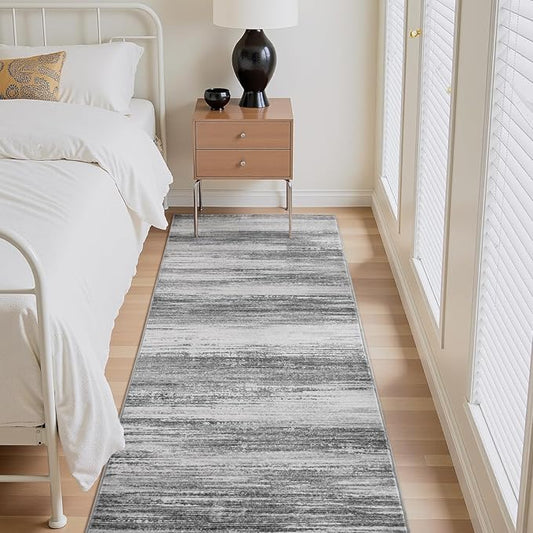 PADOOR Modern Abstract Runner Rug - 2x10 Washable Hallway Rugs, Ultra Soft Non-Slip Low Pile Floor Rugs for Hallway Entryway Kitchen Bedroom Bedside Laundry Room Black