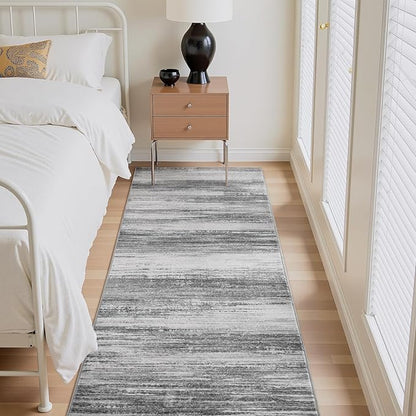 PADOOR Modern Abstract Runner Rug - 2x6 Washable Hallway Rugs, Ultra Soft Non-Slip Low Pile Floor Rugs for Hallway Entryway Kitchen Bedroom Bedside Laundry Room Black