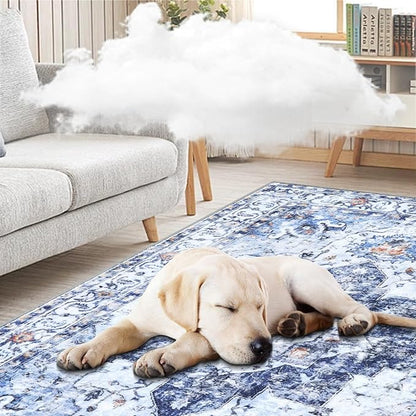COMSLE Washable Door Mat, Front Door Mat Indoor Faux Wool Absorbent Small Rugs for Entryway Distressed Throw Rug Non-Slip Accent Floor Carpet for Entrance Bedroom, 24X48 Inches Blue
