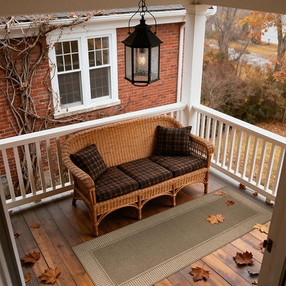 Moynesa Brown Striped Border Easy Jute Runner Rugs 2.5x8, Indoor Outdoor Washable Non Slip Runners Rug for Entryway Hallways Patio Balcony, Morden Farmhouse Carpet for Fall Winter Decor
