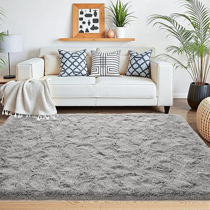 Beglad Shag Rugs for Living Room, Grey Area Rugs 5x7 Feet Upgrade Anti-Skid Modern Minimalist Style Memory Foam Rugs for Bedroom, Indoor Carpet Suitable for Boys Teens Room Decor