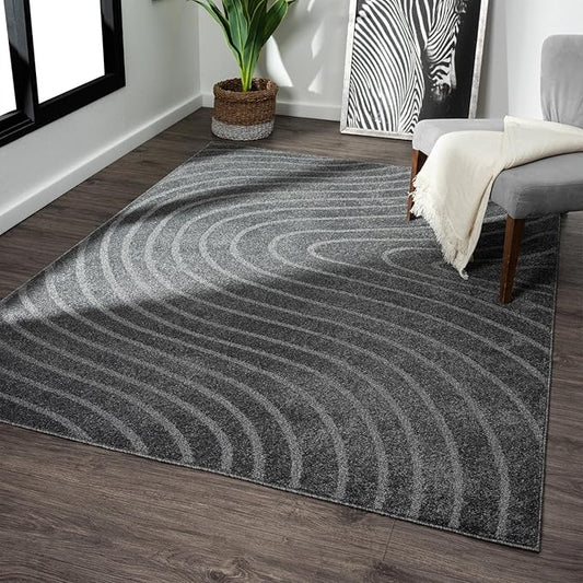 LUXE WEAVERS Modern Geometric Wave Anthracite 4x6 Area Rug