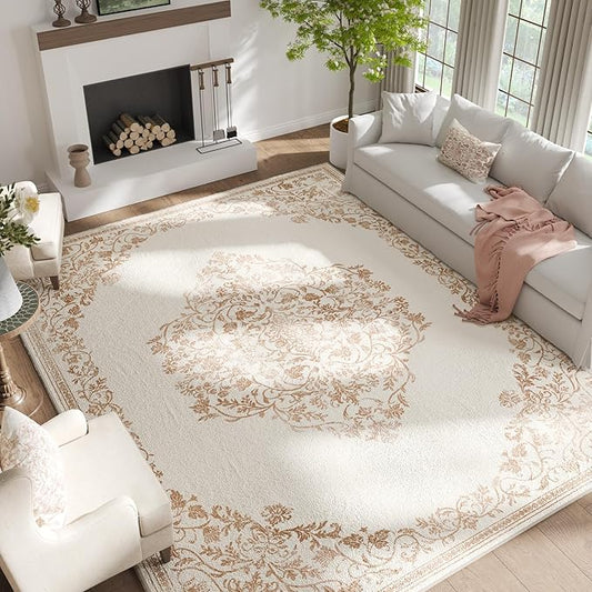 jinchan Area Rug 8x10 Washable Rug Vintage Living Room Carpet Thin Non Slip Large Mat Floral Medallion Boho Floor Cover Low Pile Carpet for Bedroom Dining Room Nursery Office Farmhouse