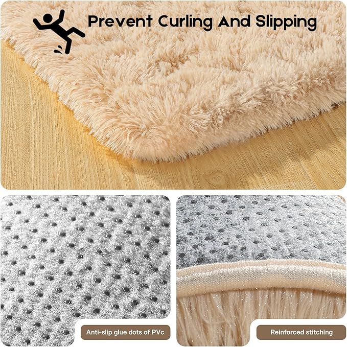 5x7 Light Tan Rugs for Living Room Bedroom, Fluffy Large Area Rug Soft Shag Non-Slip Carpet for Kids Boys and Girls Room Dorm Home Decor (5ft x7ft)