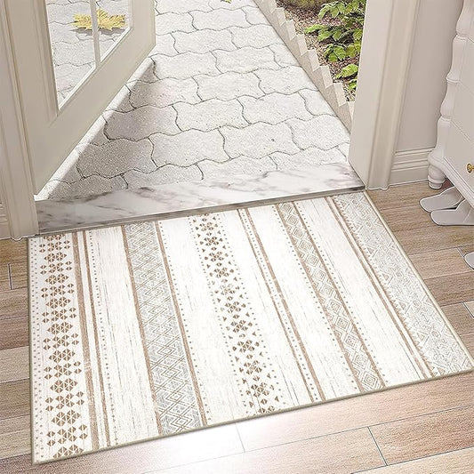 BESTSWEETIE 2x3 Area Rugs for Living Room Washable Moroccan Farmhouse Neutral Geometric Low Pile Non-Slip Soft Print Pattern Rug for Bedroom Kitchen Dining Room Entryway Cream/Brown/Pink