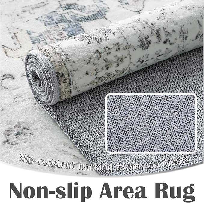 jinchan Kalen Runner Rug 3x8 Washable Area Rug Soft Vintage Indoor Floor Cover Thin Retro Distressed Grey Multi Carpet Floral Print Country Non Slip for Bathroom Kitchen Bedroom Living Room