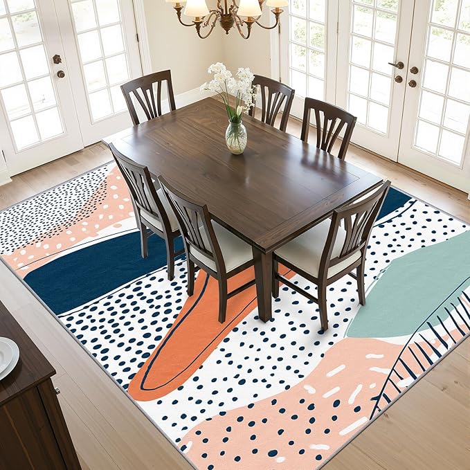 Bohemian Area Rugs - Polka Dot Color Block Rug 3x5, Abstract Multicolor Washable Lightweight Carpet Room Decor #C042