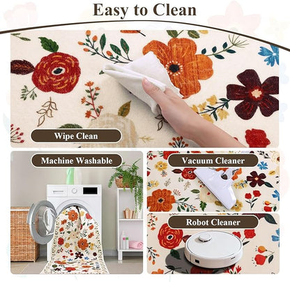 U'Artlines 2' x 10' Colorful Floral Runner Rug for Hallways Kitchen Rugs Soft Non Slip Washable Floor Carpet Runners for Entryway Laundry Room Bathroom Beige