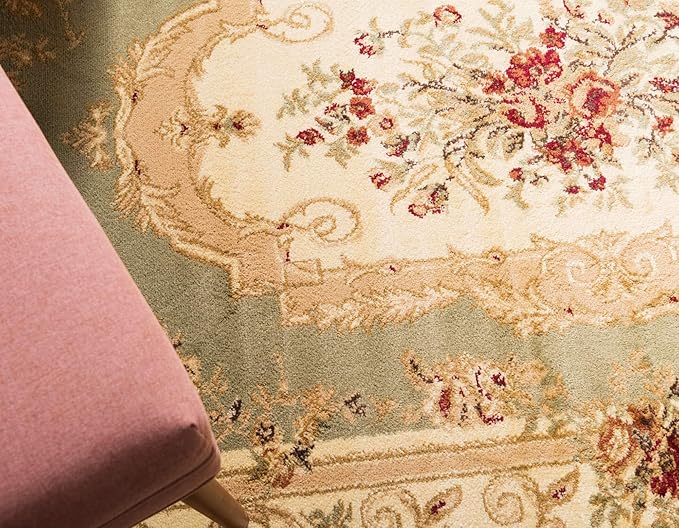 Unique Loom Versailles Collection Traditional Classic Floral Motif Area Rug (8' 0 x 8' 0 Round, Green/ Ivory)
