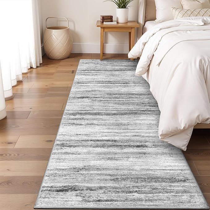 3x6 Washable Runner Rug for Family: Easy-to-Clean Runners for Hallway Entryway Kitchen Bedroom - Stain and Water Resistant Rugs with Non-Slip Backing - Soft Low-Pile Carpet Grey