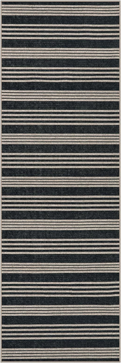 Lahome Striped Easy Jute Runner, 2x6 Kitchen Runner Rug Non Slip Washable Outdoor Rug for Entryway Indoor, Farmhouse Indoor Outdoor Black Carpet for Hallway 6ft Entry Front Door