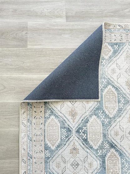 Fame Living Faded Oushak Rug, Turkish Vintage Floral Pastel Large Oversized Area Rugs for Living Room Dining Bedroom Kitchen Bathroom Nursery (848CrNv, 7'5" x 9'8")