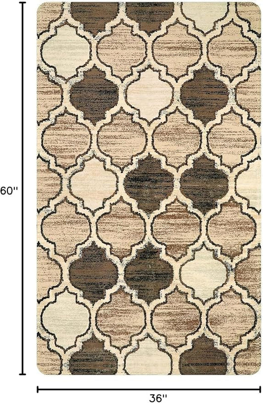 Lahome Moroccan Washable 3x5 Entry Way Rugs Indoor - Small Area Rug Aesthetic Non-Slip Throw Bedroom Rugs Thin Low-Plie Entryway Office Rug for Kitchen Bathroom Laundry Room, 3'x5'