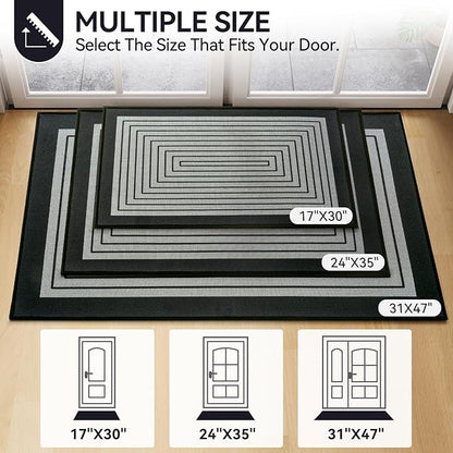 Front Door Mat 31''x47'', Absorbent Muddy Dirt Resist Washable Non Slip Low-Profile Indoor Doormat, Easy Clean Welcome Entryway Door Mats, Grey
