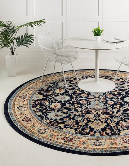 Unique Loom Sialk Hill Collection Area Rug - Washington (3' 3" Round Navy Blue/Cream)