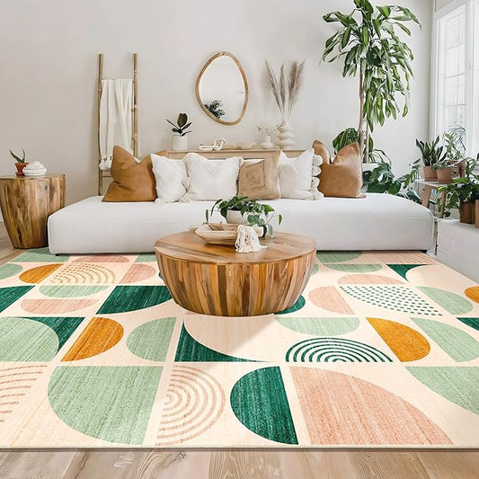 MUJOO Green Washable Rugs 9x12,Boho Area Rugs for Living Room Bedroom Dining Room,Large Throw Floor Carpet Non Slip Soft Modern Abstract Sage Green