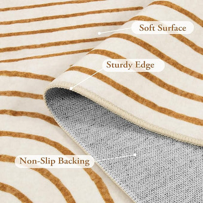 Lahome Abstract Washable Rugs 5x7, Non Slip Soft Living Room Rugs Ultra-Thin Rainbow Bedroom Rug, Non Skid Rug Backing Accent Carpet for Dining Room Office(5'x7',Orange)