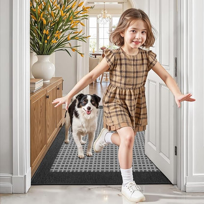 LUMI Inside Door Mat for Entry 30''x48'', Absorbent, Dirt Trapper, Low Profile Thin, Non Slip Mats with Rubber Backing, Ideal for Indoor, High Traffic, Garage, Entrance, Checkered Black