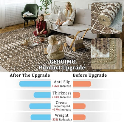 2x3 Machine Washable Area Rug for Entryway, Brown Vintage Moroccan Rug Non-Slip Low Pile Soft Faux Wool Small Carpet, Kids and Pets Friendly for Bedroom Kitchen Hallway Bedside Home Decor Rug