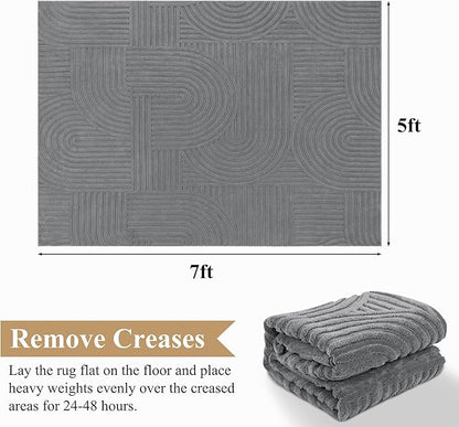 Pauwer 5x7 Washable Area Rugs for Living Room Modern Grey Solid Color Soft Fluffy Rugs for Bedroom Non Slip Boho Accent Indoor Mat Floor Carpet Cover for Kids Room Dining Room Kitchen Office